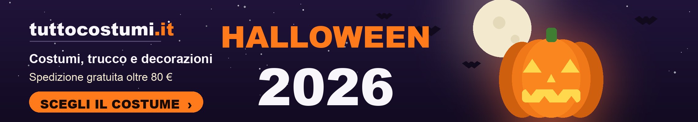 Halloween 2026: costumi, trucco e decorazioni su tuttocostumi.it